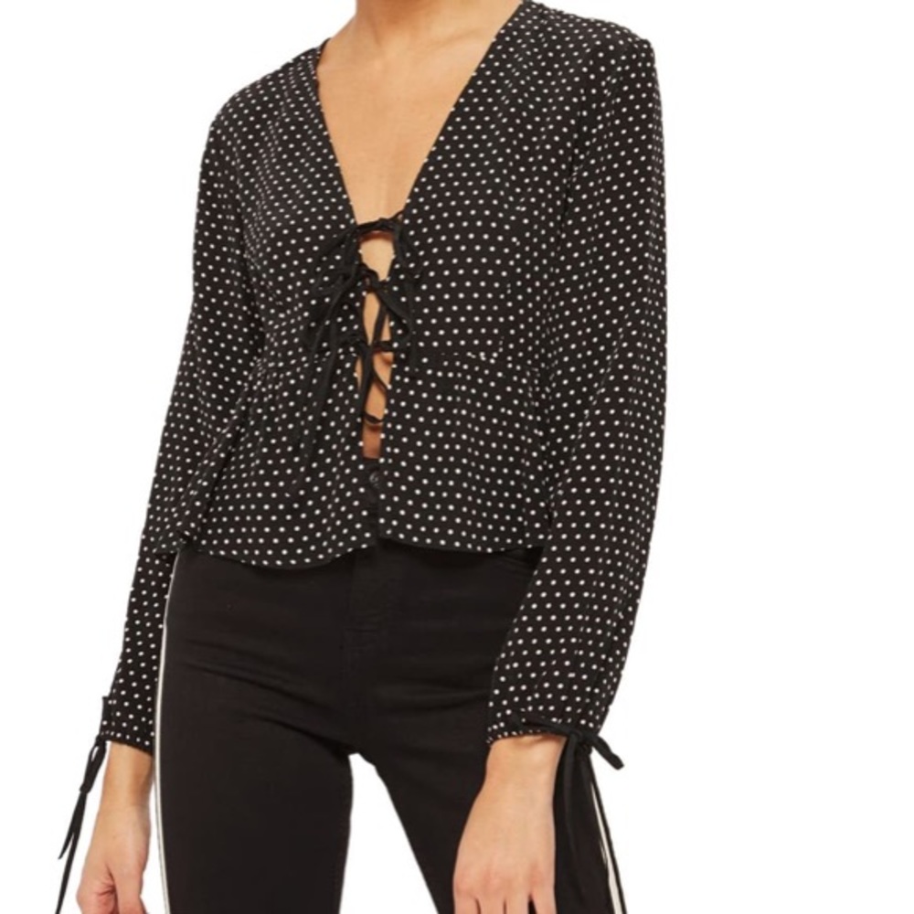 Top shop polka dot front tie blouse